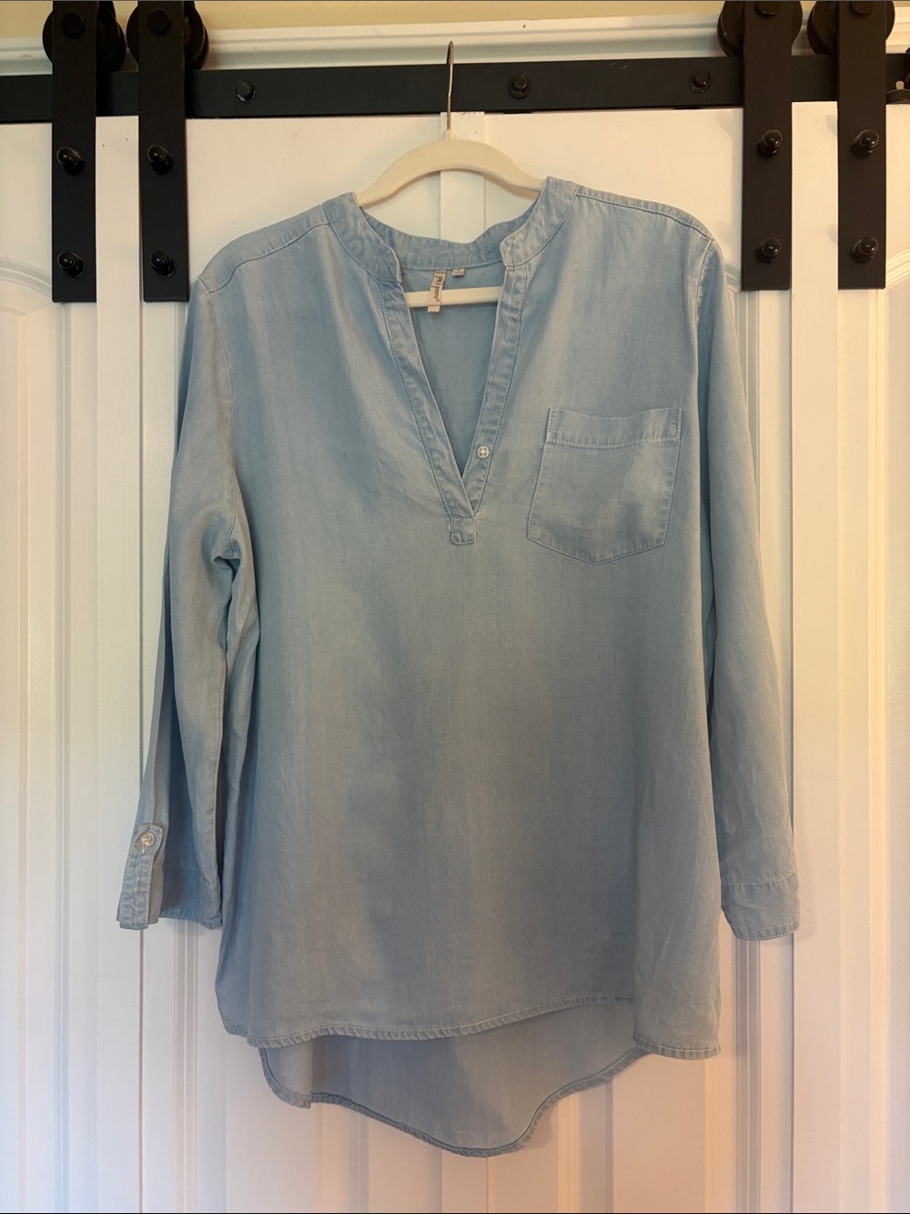 grand & greene Light Blue Tunic Top - Long Sleeve Pocket